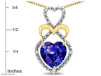 Star K Heart Shape 8mm Simulated Tanzanite Heart Halo Embrace Pendant Necklace 10k Yellow Gold with Rhodium Finish