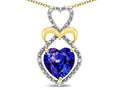 Star K Heart Shape 8mm Simulated Tanzanite Heart Halo Embrace Pendant Necklace 10k Yellow Gold with Rhodium Finish