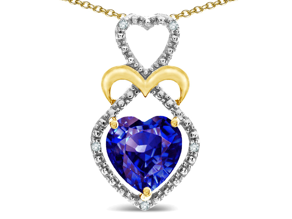 Star K Heart Shape 8mm Simulated Tanzanite Heart Halo Embrace Pendant Necklace 10k Yellow Gold with Rhodium Finish