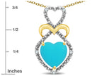 Star K Heart Shape 8mm Simulated Turquoise Heart Halo Embrace Pendant Necklace 10k Yellow Gold with Rhodium Finish