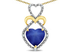 Star K Heart Shape 8mm Created Star Sapphire Heart Halo Embrace Pendant Necklace 10k Yellow Gold with Rhodium Finish