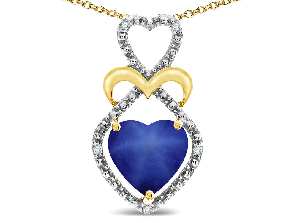 Star K Heart Shape 8mm Created Star Sapphire Heart Halo Embrace Pendant Necklace 10k Yellow Gold with Rhodium Finish