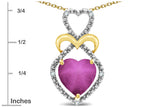 Star K Heart Shape 8mm Created Star Ruby Heart Halo Embrace Pendant Necklace 10k Yellow Gold with Rhodium Finish