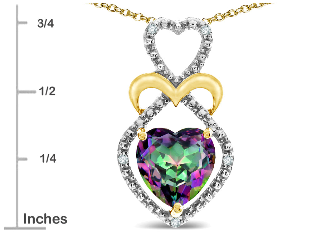 Star K Heart Shape 8mm Rainbow Mystic Topaz Heart Halo Embrace Pendant Necklace 10k Yellow Gold with Rhodium Finish