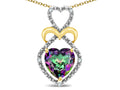 Star K Heart Shape 8mm Rainbow Mystic Topaz Heart Halo Embrace Pendant Necklace 10k Yellow Gold with Rhodium Finish