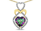 Star K Heart Shape 8mm Rainbow Mystic Topaz Heart Halo Embrace Pendant Necklace 10k Yellow Gold with Rhodium Finish