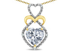 Star K Heart Shape 8mm Genuine White Topaz Heart Halo Embrace Pendant Necklace 10k Yellow Gold with Rhodium Finish