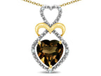 Star K Heart Shape 8mm Genuine Smoky Quartz Heart Halo Embrace Pendant Necklace 10k Yellow Gold with Rhodium Finish