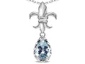 Star K  Pear Shape 8x6mm Genuine Aquamarine Fleur De Lis Pendant Necklace 14k White Gold