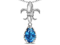 Star K  Pear Shape 8x6mm Genuine Blue Topaz Fleur De Lis Pendant Necklace 14k White Gold