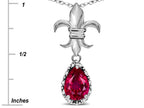 Star K  Pear Shape 8x6mm Created Ruby Fleur De Lis Pendant Necklace 14k White Gold