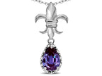 Star K  Pear Shape 8x6mm Simulated Alexandrite Fleur De Lis Pendant Necklace 14k White Gold