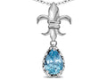 Star K  Pear Shape 8x6mm Simulated Aquamarine Fleur De Lis Pendant Necklace 14k White Gold