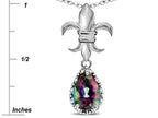 Star K  Pear Shape 8x6mm Rainbow Mystic Topaz Fleur De Lis Pendant Necklace 14k White Gold