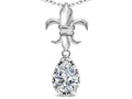 Star K  Pear Shape 8x6mm Genuine White Topaz Fleur De Lis Pendant Necklace 14k White Gold