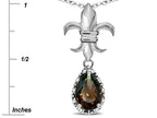 Star K  Pear Shape 8x6mm Genuine Smoky Quartz Fleur De Lis Pendant Necklace 14k White Gold