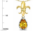Star K  Pear Shape 8x6mm Genuine Citrine Fleur De Lis Pendant Necklace 14k Yellow Gold