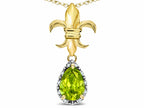 Star K  Pear Shape 8x6mm Genuine Peridot Fleur De Lis Pendant Necklace 14k Yellow Gold