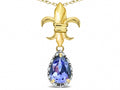 Star K  Pear Shape 8x6mm Genuine Tanzanite Fleur De Lis Pendant Necklace 14k Yellow Gold