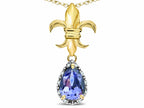 Star K  Pear Shape 8x6mm Genuine Tanzanite Fleur De Lis Pendant Necklace 14k Yellow Gold