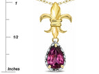 Star K  Pear Shape 8x6mm Genuine Rhodolite Fleur De Lis Pendant Necklace 14k Yellow Gold