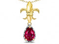 Star K  Pear Shape 8x6mm Created Ruby Fleur De Lis Pendant Necklace 14k Yellow Gold