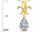 Star K  Pear Shape 8x6mm Genuine White Topaz Fleur De Lis Pendant Necklace 14k Yellow Gold