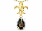 Star K  Pear Shape 8x6mm Genuine Smoky Quartz Fleur De Lis Pendant Necklace 14k Yellow Gold