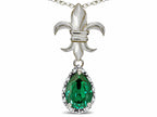 Star K  Pear Shape 8x6mm Simulated Emerald Fleur De Lis Pendant Necklace 14k Yellow Gold