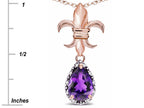 Star K  Pear Shape 8x6mm Genuine Amethyst Fleur De Lis Pendant Necklace 14k Rose Gold