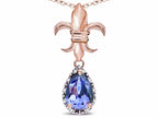 Star K  Pear Shape 8x6mm Genuine Tanzanite Fleur De Lis Pendant Necklace 14k Rose Gold