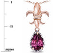 Star K  Pear Shape 8x6mm Genuine Rhodolite Fleur De Lis Pendant Necklace 14k Rose Gold