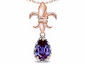 Star K  Pear Shape 8x6mm Simulated Alexandrite Fleur De Lis Pendant Necklace 14k Rose Gold