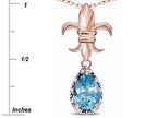 Star K  Pear Shape 8x6mm Simulated Aquamarine Fleur De Lis Pendant Necklace 14k Rose Gold