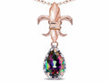 Star K  Pear Shape 8x6mm Rainbow Mystic Topaz Fleur De Lis Pendant Necklace 14k Rose Gold