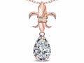 Star K  Pear Shape 8x6mm Genuine White Topaz Fleur De Lis Pendant Necklace 14k Rose Gold