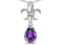 Star K  Pear Shape 8x6mm Genuine Amethyst Fleur De Lis Pendant Necklace 10k White Gold