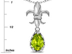 Star K  Pear Shape 8x6mm Genuine Peridot Fleur De Lis Pendant Necklace 10k White Gold