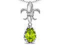 Star K  Pear Shape 8x6mm Genuine Peridot Fleur De Lis Pendant Necklace 10k White Gold