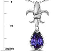 Star K  Pear Shape 8x6mm Genuine Iolite Fleur De Lis Pendant Necklace 10k White Gold