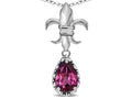 Star K  Pear Shape 8x6mm Genuine Rhodolite Fleur De Lis Pendant Necklace 10k White Gold