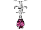 Star K  Pear Shape 8x6mm Genuine Rhodolite Fleur De Lis Pendant Necklace 10k White Gold