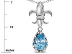 Star K  Pear Shape 8x6mm Simulated Aquamarine Fleur De Lis Pendant Necklace 10k White Gold