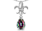 Star K  Pear Shape 8x6mm Rainbow Mystic Topaz Fleur De Lis Pendant Necklace 10k White Gold