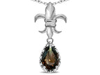 Star K  Pear Shape 8x6mm Genuine Smoky Quartz Fleur De Lis Pendant Necklace 10k White Gold