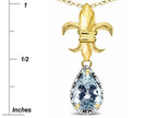 Star K  Pear Shape 8x6mm Genuine Aquamarine Fleur De Lis Pendant Necklace 10k Yellow Gold