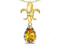 Star K  Pear Shape 8x6mm Genuine Citrine Fleur De Lis Pendant Necklace 10k Yellow Gold