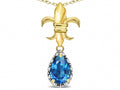 Star K  Pear Shape 8x6mm Genuine Blue Topaz Fleur De Lis Pendant Necklace 10k Yellow Gold