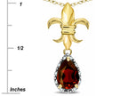 Star K  Pear Shape 8x6mm Genuine Garnet Fleur De Lis Pendant Necklace 10k Yellow Gold