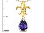 Star K  Pear Shape 8x6mm Genuine Iolite Fleur De Lis Pendant Necklace 10k Yellow Gold